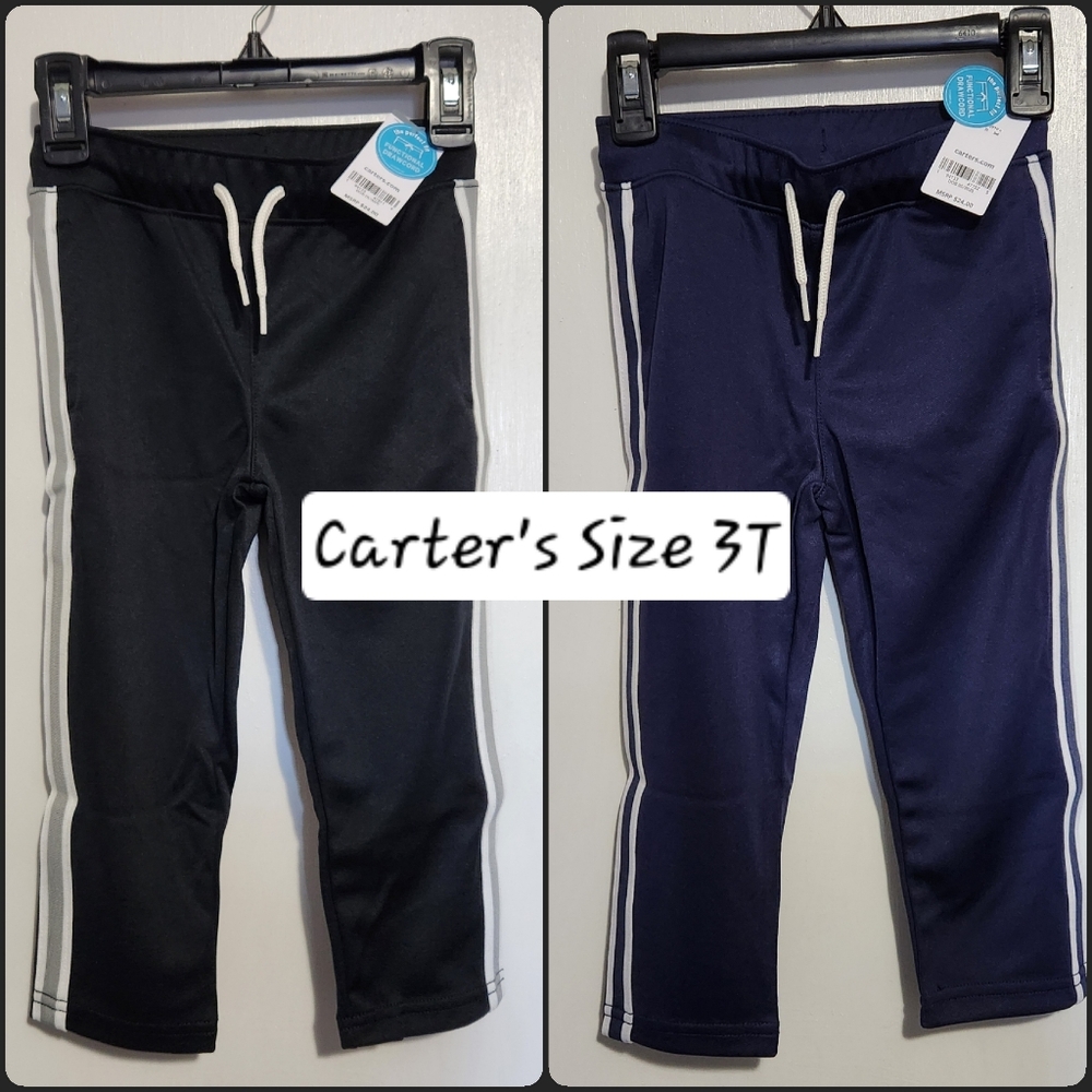 Carter's 3T Striped Jogger Toddler Bottoms Black & Navy Blue Pants (2 Pairs)